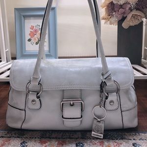 Giani Bernini White Silver Buckle Handbag w/ keychain